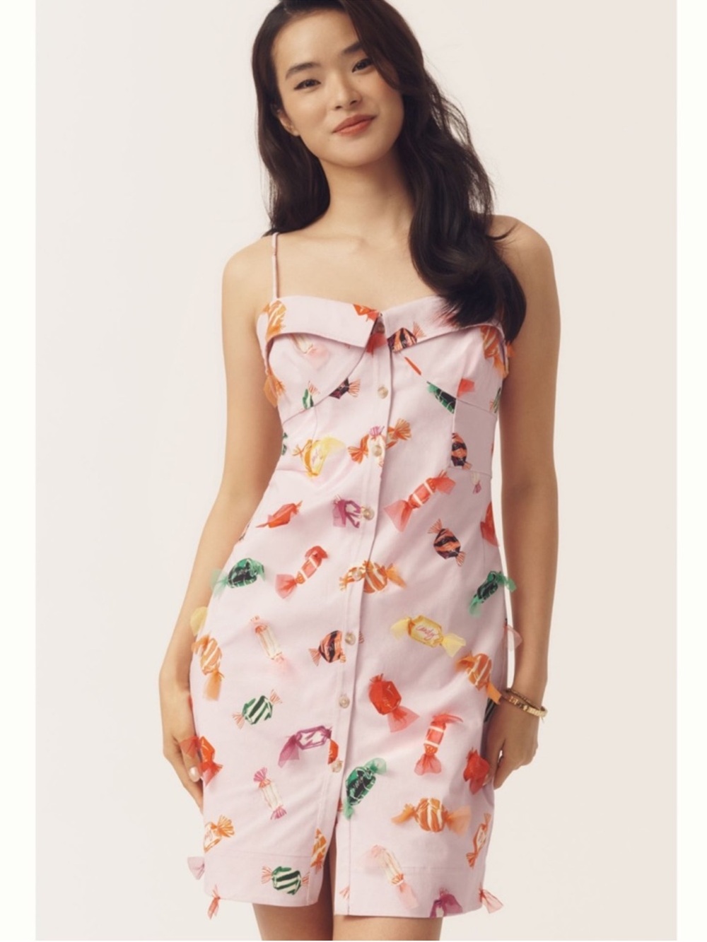 Nwt Anthropologie Pink Candy-Print Spaghetti Strap Mini Dress